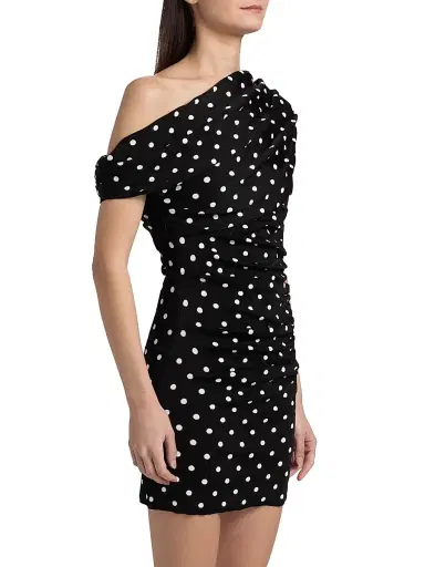 Self-Portrait Women's Polka Dot Draped Knit Minidress | Thumbnail 4