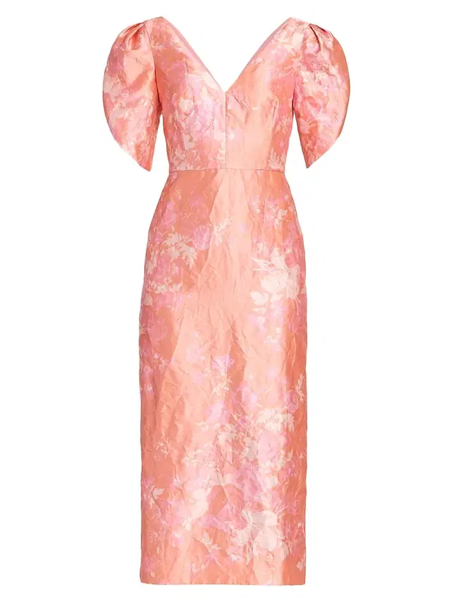 Erdem Women's Floral Textured Satin Midi-Dress - Rose Bouquet Peach Pink