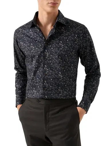 Eton Men's Floral Slim-Fit Cotton Twill Shirt - Brown - Size 17.5 | Thumbnail 2