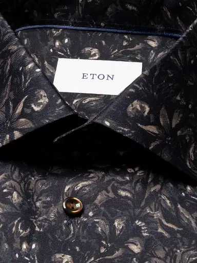 Eton Men's Floral Slim-Fit Cotton Twill Shirt - Brown - Size 17.5 | Thumbnail 6