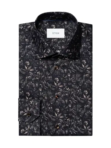 Eton Men's Floral Slim-Fit Cotton Twill Shirt - Brown - Size 17.5 | Thumbnail 1