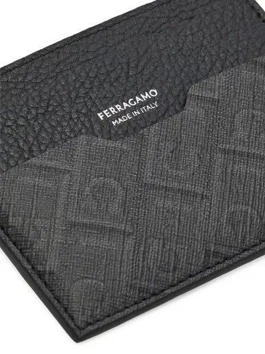 FERRAGAMO Men's Monogram Card Case - Black | Thumbnail 4