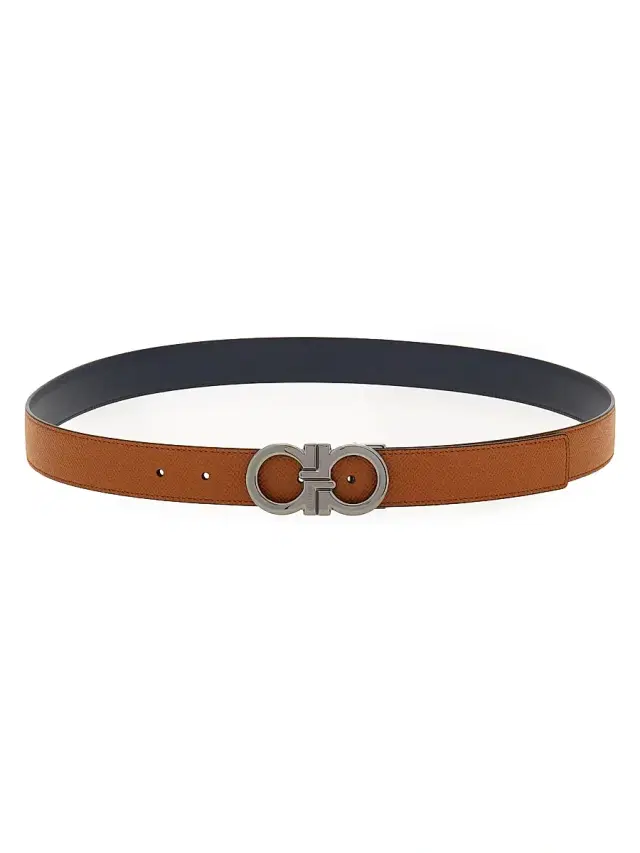 FERRAGAMO Men's Double Adjustable Reversible Leather Belt - Dark Brown
