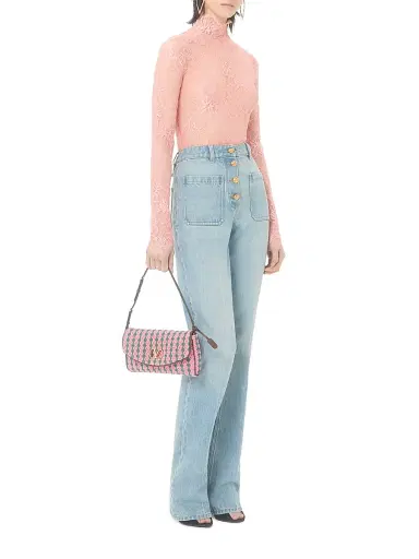 Valentino Garavani Women's Devain Shoulder Bag in Crochet Fabric - Pink Green | Thumbnail 2 Valentino Garavani Women's Devain Shoulder Bag in Crochet Fabric - Pink Green | Thumbnail 2