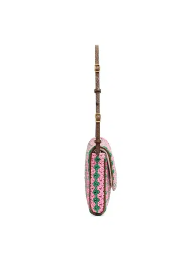 Valentino Garavani Women's Devain Shoulder Bag in Crochet Fabric - Pink Green | Thumbnail 6 Valentino Garavani Women's Devain Shoulder Bag in Crochet Fabric - Pink Green | Thumbnail 6