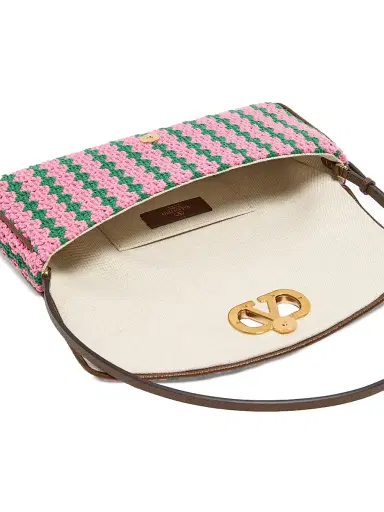 Valentino Garavani Women's Devain Shoulder Bag in Crochet Fabric - Pink Green | Thumbnail 7 Valentino Garavani Women's Devain Shoulder Bag in Crochet Fabric - Pink Green | Thumbnail 7