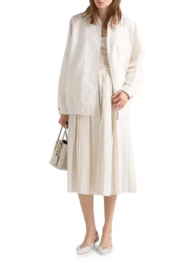 Prada Women's Silk Faille Pleated Skirt - White | Thumbnail 2