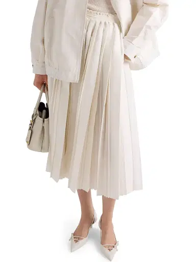 Prada Women's Silk Faille Pleated Skirt - White | Thumbnail 3