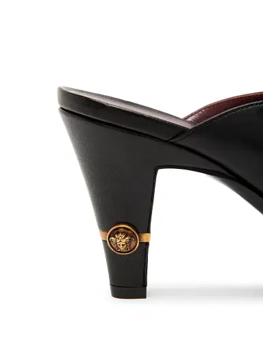 Versace Women's 80MM Medusa Leather Mules - Black Gold - Size 11 | Thumbnail 5