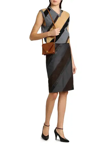 Versace Women's Suede & Leather Stripe Pencil Skirt - Multi Color - Size 0 | Thumbnail 2