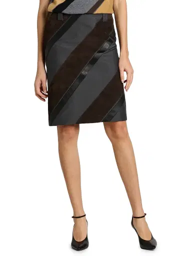 Versace Women's Suede & Leather Stripe Pencil Skirt - Multi Color - Size 0 | Thumbnail 3