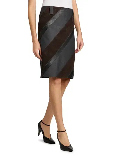 Versace Women's Suede & Leather Stripe Pencil Skirt - Multi Color - Size 0 | Thumbnail 4