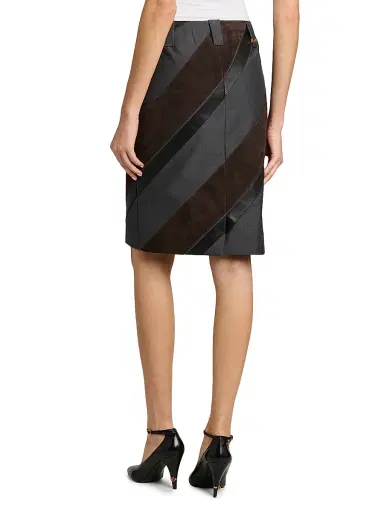 Versace Women's Suede & Leather Stripe Pencil Skirt - Multi Color - Size 0 | Thumbnail 5