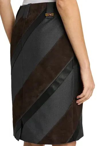 Versace Women's Suede & Leather Stripe Pencil Skirt - Multi Color - Size 0 | Thumbnail 6
