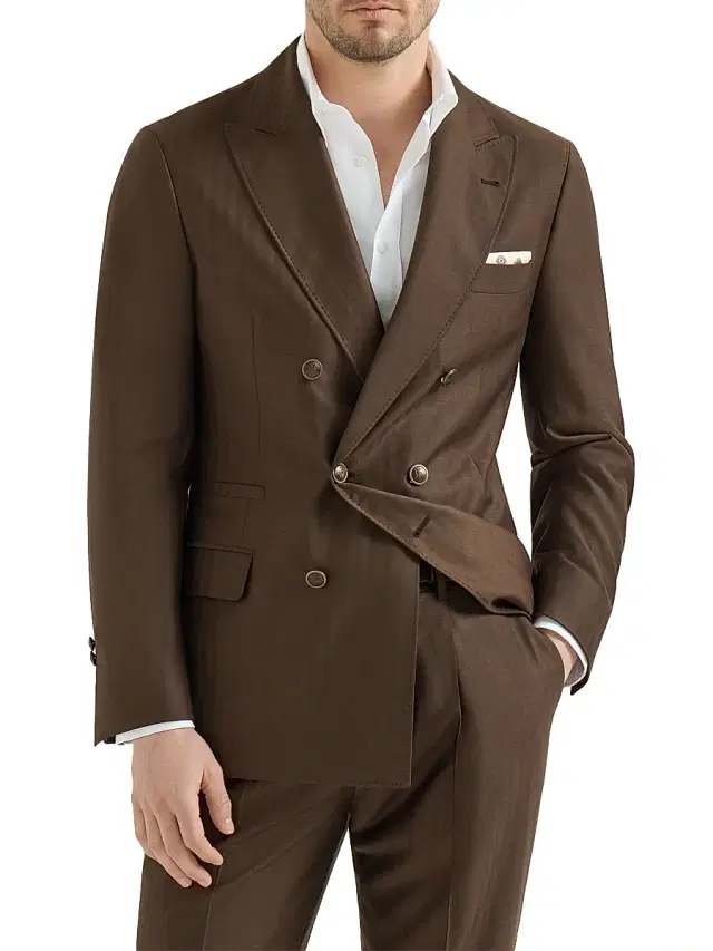 Men's Virgin Wool and Cashmere One and a Half Breasted Deconstructed Blazer - Brown