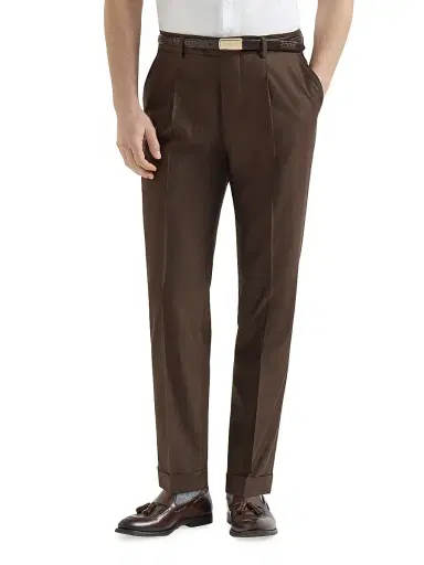 Brunello Cucinelli Men's Virgin Wool and Cashmere Trousers with Pleats - Brown - Size 46 | Thumbnail 2