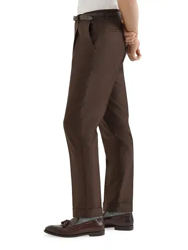 Brunello Cucinelli Men's Virgin Wool and Cashmere Trousers with Pleats - Brown - Size 46 | Thumbnail 3