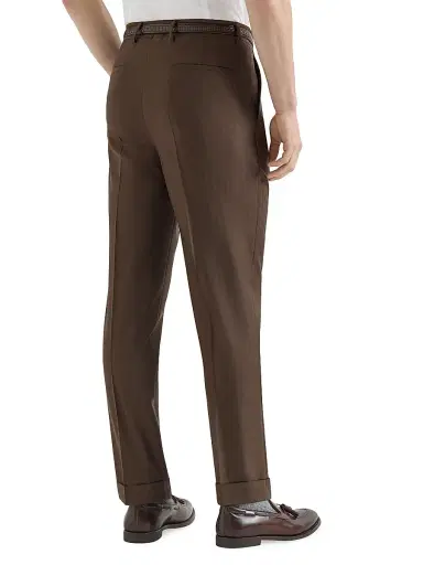 Brunello Cucinelli Men's Virgin Wool and Cashmere Trousers with Pleats - Brown - Size 46 | Thumbnail 4
