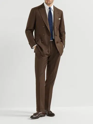 Brunello Cucinelli Men's Virgin Wool and Cashmere Trousers with Pleats - Brown - Size 46 | Thumbnail 6