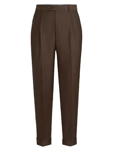 Brunello Cucinelli Men's Virgin Wool and Cashmere Trousers with Pleats - Brown - Size 46 | Thumbnail 1