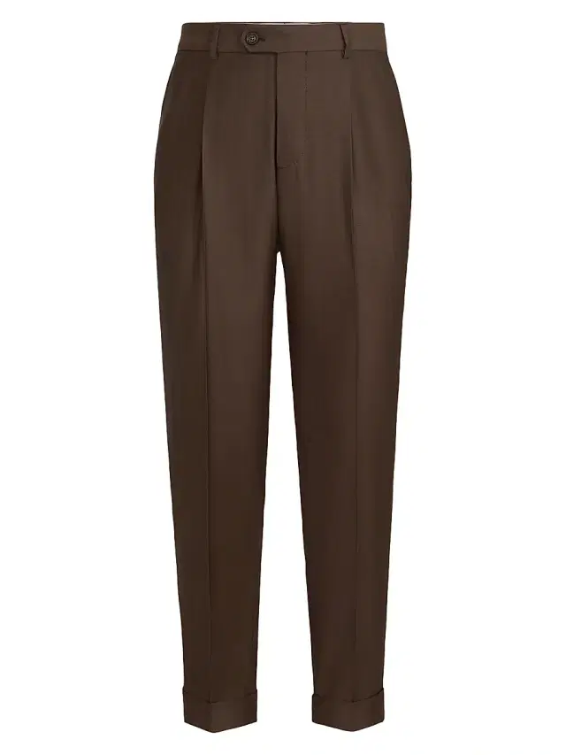 Men's Virgin Wool and Cashmere Trousers with Pleats - Brown
