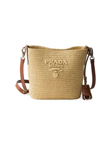 Prada Women's Small Crochet and Leather Bucket Bag | Thumbnail 1 Prada Women's Small Crochet and Leather Bucket Bag | Thumbnail 1