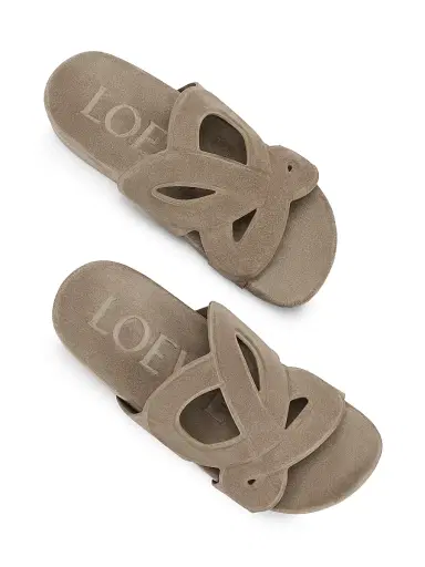 Loewe Men's x Paula's Ibiza Ease Monogram Suede Slide Sandals - Stone Grey - Size 13 | Thumbnail 4