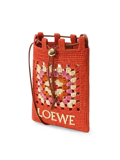 Loewe Women's x Paula's Ibiza Drawstring Crochet Raffia Pocket Pouch - Bright Orange Pink | Thumbnail 2 Loewe Women's x Paula's Ibiza Drawstring Crochet Raffia Pocket Pouch - Bright Orange Pink | Thumbnail 2