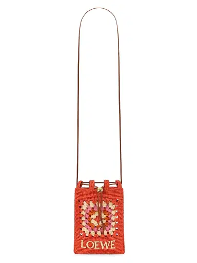 Loewe Women's x Paula's Ibiza Drawstring Crochet Raffia Pocket Pouch - Bright Orange Pink | Thumbnail 3 Loewe Women's x Paula's Ibiza Drawstring Crochet Raffia Pocket Pouch - Bright Orange Pink | Thumbnail 3