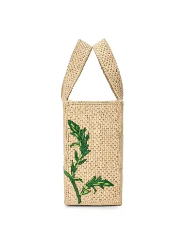 Loewe Women's x Paula's Ibiza Font Small Logo Raffia Tote Bag - Natural Green | Thumbnail 4