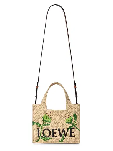Loewe Women's x Paula's Ibiza Font Small Logo Raffia Tote Bag - Natural Green | Thumbnail 6