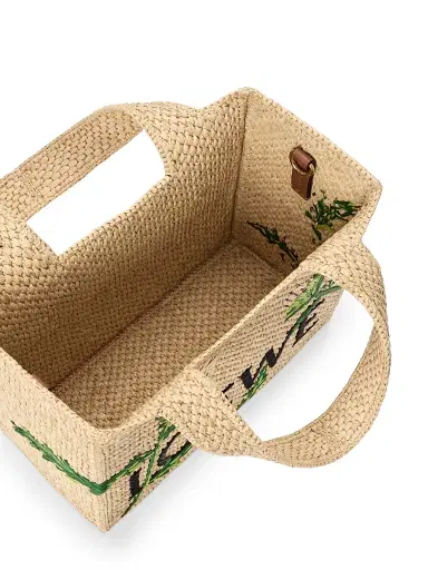 Loewe Women's x Paula's Ibiza Font Small Logo Raffia Tote Bag - Natural Green | Thumbnail 7