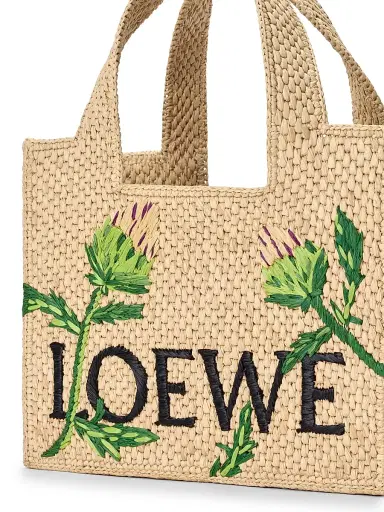 Loewe Women's x Paula's Ibiza Font Small Logo Raffia Tote Bag - Natural Green | Thumbnail 8
