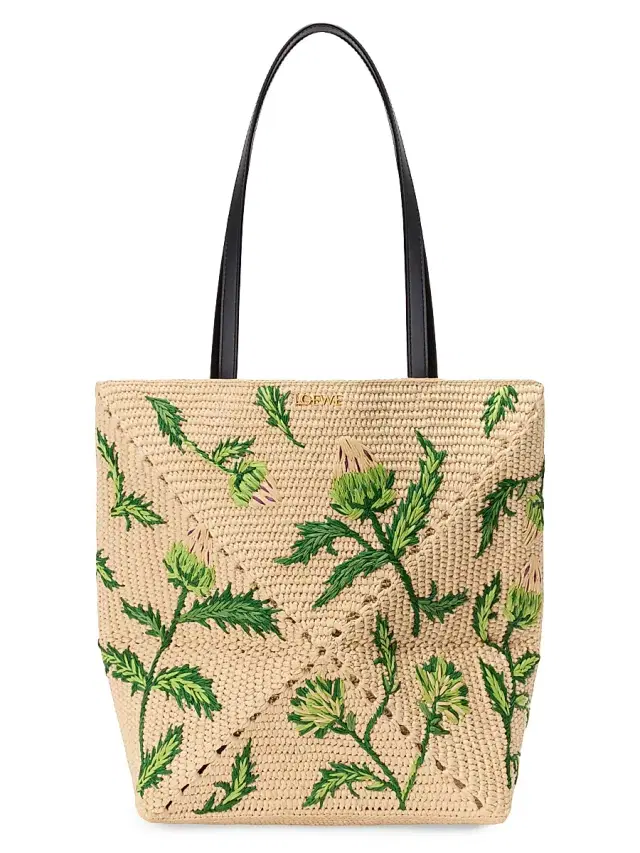 Women's  x Paula's Ibiza Puzzle Fold  Botanical Raffia Tote Bag - Natural Green