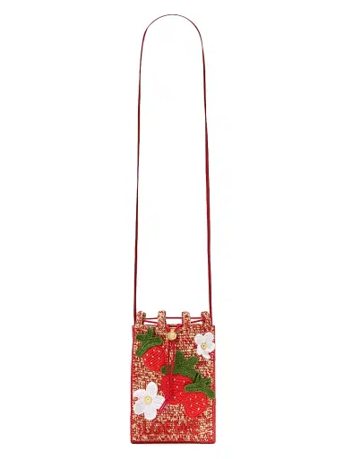 Loewe Women's x Paula's Ibiza Strawberry-Appliqué Raffia Drawstring Pouch - Multicolor Red | Thumbnail 3 Loewe Women's x Paula's Ibiza Strawberry-Appliqué Raffia Drawstring Pouch - Multicolor Red | Thumbnail 3