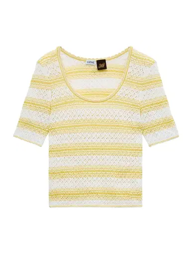 Loewe Women's x Paula's Ibiza Stripe Cotton-Blend Short-Sleeve Sweater - White Yellow - Size Large | Thumbnail 1 Loewe Women's x Paula's Ibiza Stripe Cotton-Blend Short-Sleeve Sweater - White Yellow - Size Large | Thumbnail 1