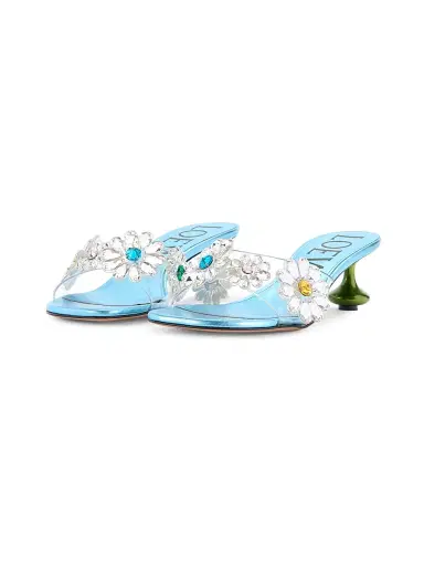 Loewe Women's x Paula's Ibiza Toy 45MM Flower Kitten-Heel Sandals - Turquoise Green - Size 10 | Thumbnail 2