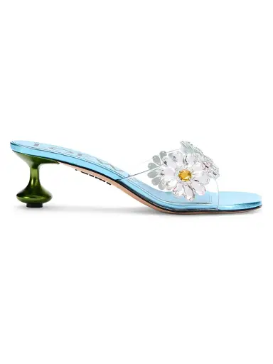 Loewe Women's x Paula's Ibiza Toy 45MM Flower Kitten-Heel Sandals - Turquoise Green - Size 10 | Thumbnail 1