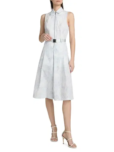 L'AGENCE Women's Kylo Belted Midi-Shirtdress -  Pale Blue Lace Print | Thumbnail 3