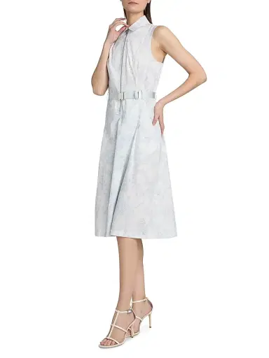 L'AGENCE Women's Kylo Belted Midi-Shirtdress -  Pale Blue Lace Print | Thumbnail 4