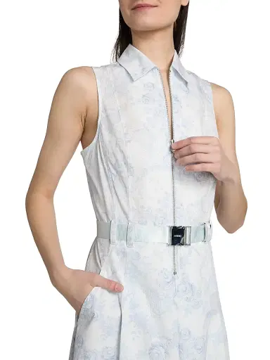 L'AGENCE Women's Kylo Belted Midi-Shirtdress -  Pale Blue Lace Print | Thumbnail 6