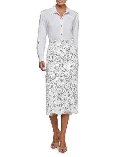 L'AGENCE Women's Makena Lace Pencil Skirt - White | Thumbnail 2 L'AGENCE Women's Makena Lace Pencil Skirt - White | Thumbnail 2