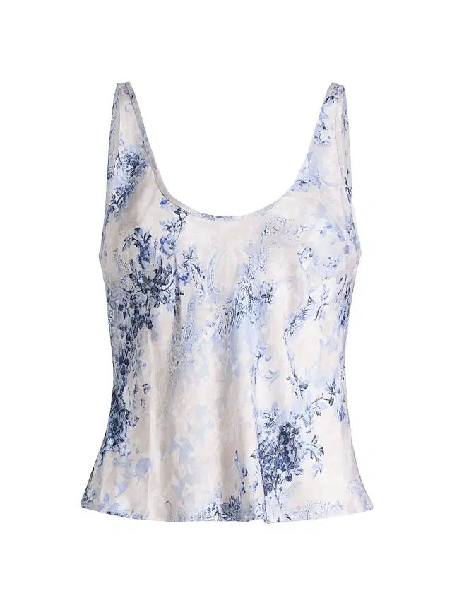 L'AGENCE Women's Eddie Bias Floral Tank -  Blue Watercolor Lace