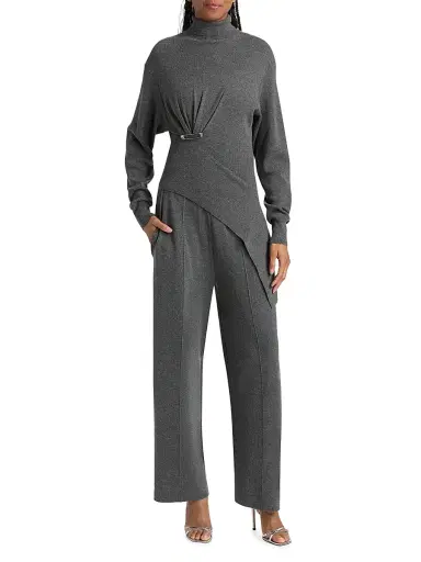 Lanvin Women's Stretch-Wool-Cashmere Relaxed Trousers - Dove | Thumbnail 2