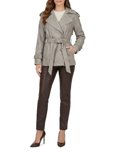 Gorski Women's Belted Trench Jacket Crafted with Vitale Barberis Wool - Tortora - Size Large | Thumbnail 2 Gorski Women's Belted Trench Jacket Crafted with Vitale Barberis Wool - Tortora - Size Large | Thumbnail 2