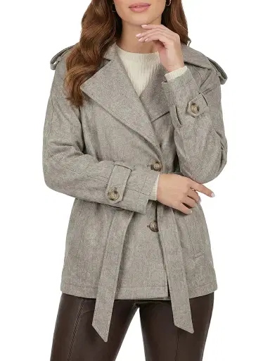 Gorski Women's Belted Trench Jacket Crafted with Vitale Barberis Wool - Tortora - Size Large | Thumbnail 3 Gorski Women's Belted Trench Jacket Crafted with Vitale Barberis Wool - Tortora - Size Large | Thumbnail 3