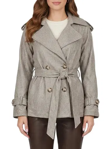 Gorski Women's Belted Trench Jacket Crafted with Vitale Barberis Wool - Tortora - Size Large | Thumbnail 5 Gorski Women's Belted Trench Jacket Crafted with Vitale Barberis Wool - Tortora - Size Large | Thumbnail 5