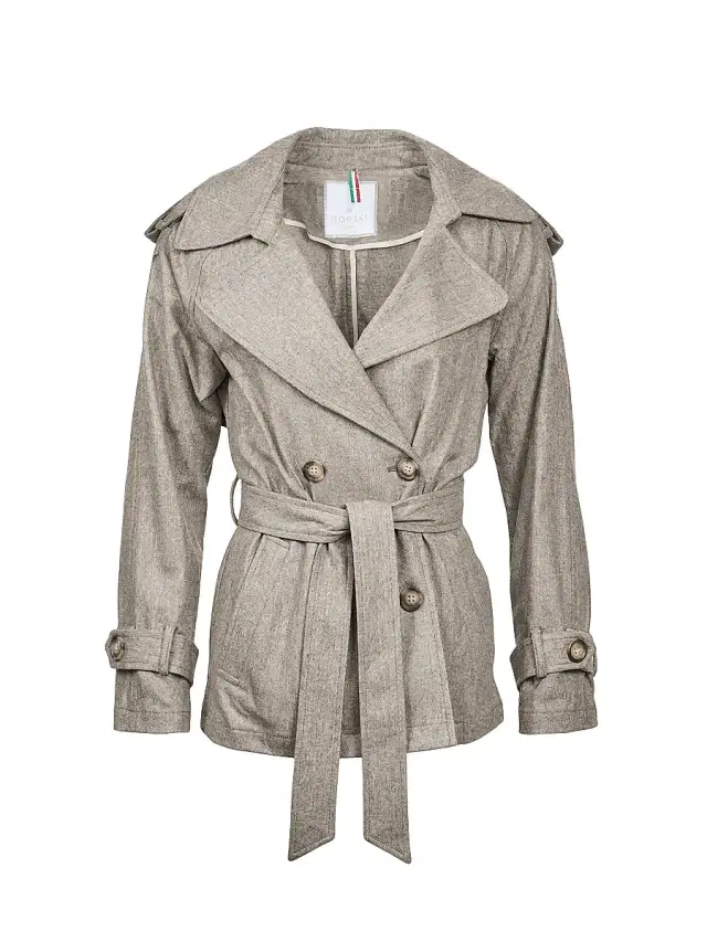 Gorski Women's Belted Trench Jacket Crafted with Vitale Barberis Wool - Tortora - Size Large