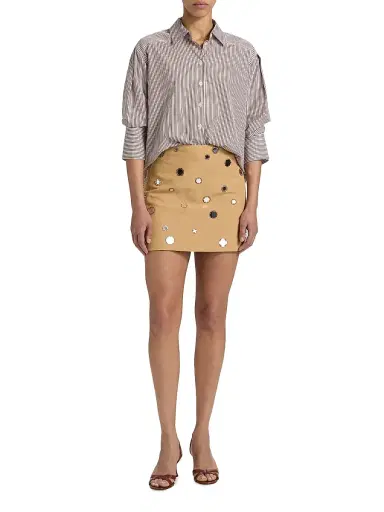 TANYA TAYLOR Women's Ari Mirror Embellished Linen-Blend Miniskirt - Dark Khaki - Size 14 | Thumbnail 2 TANYA TAYLOR Women's Ari Mirror Embellished Linen-Blend Miniskirt - Dark Khaki - Size 14 | Thumbnail 2