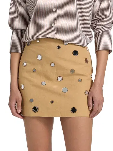 TANYA TAYLOR Women's Ari Mirror Embellished Linen-Blend Miniskirt - Dark Khaki - Size 14 | Thumbnail 3 TANYA TAYLOR Women's Ari Mirror Embellished Linen-Blend Miniskirt - Dark Khaki - Size 14 | Thumbnail 3